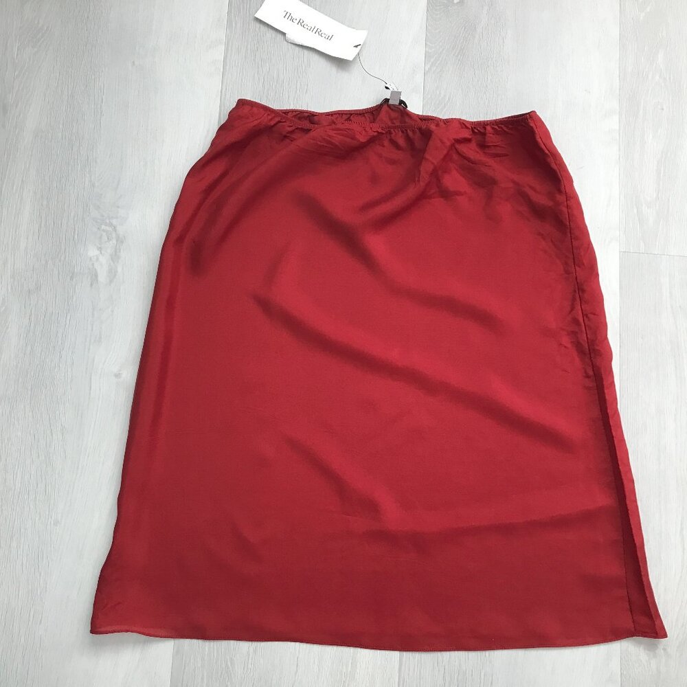 MORGANE LE FAY SLIP SKIRT RED 100% SILK ELASTIC WAISTBAND MEDIUM - Picture 6 of 9